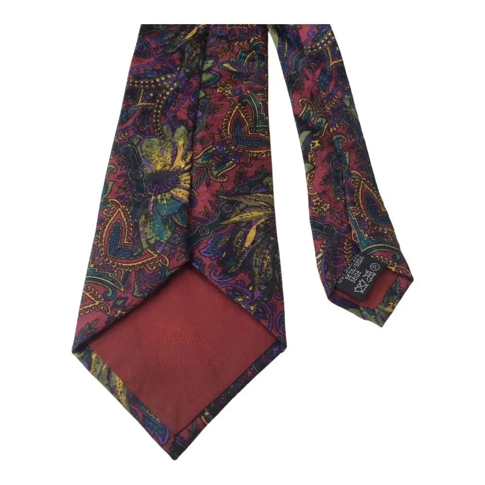 BURBERRYS Red Flower Print Silk Tie England 60"/3".3/4 EC - Picture 6 of 6